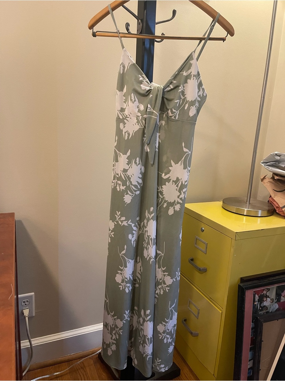 Sage Green Floral Tie-Front Maxi Dress